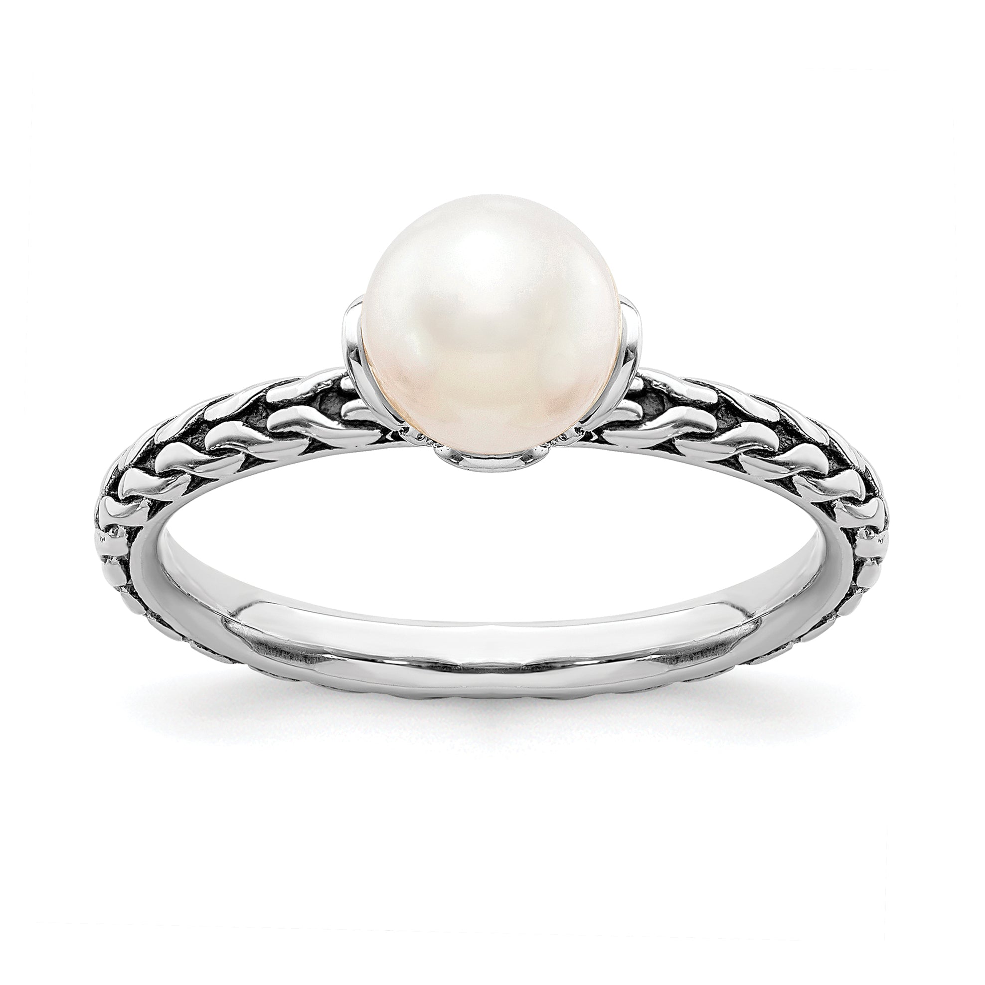 Sterling Silver Stack Exp. 7.0-7.5mm White FW Cultured Pearl Ring