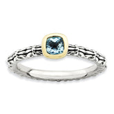 Sterling Silver & 14k Stackable Expressions Checker-cut Blue Topaz Ring