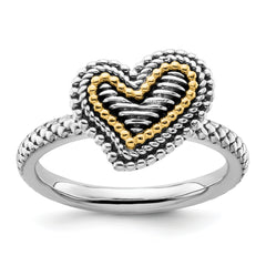 Sterling Silver & 14k Stackable Expressions Antiqued Heart Ring