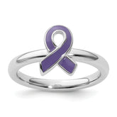 Sterling Silver Stackable Expressions Purple Enameled Awareness Ribbon Ring