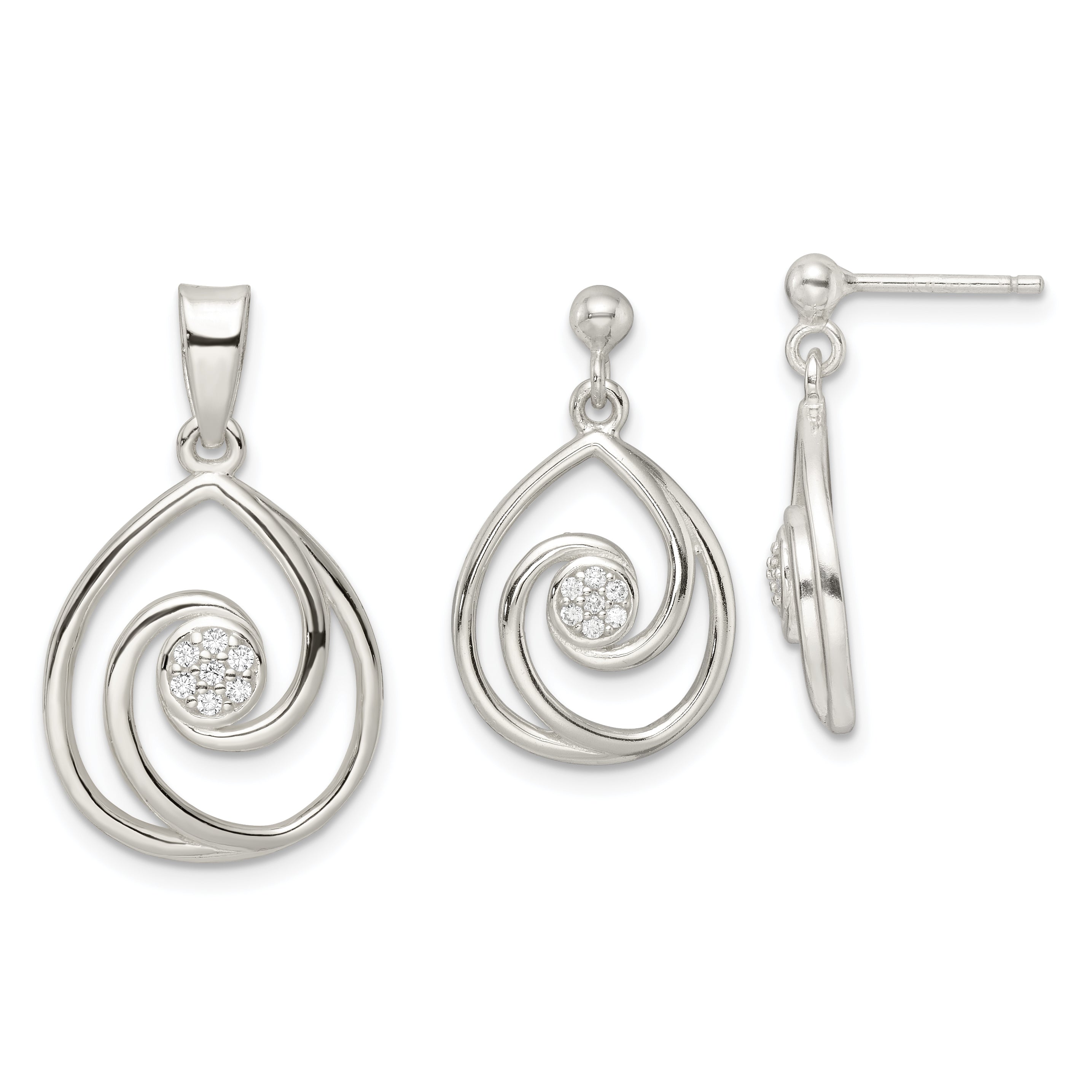 Sterling Silver CZ in Teardrop Pendant and Earrings Set