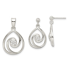 Sterling Silver CZ in Teardrop Pendant and Earrings Set
