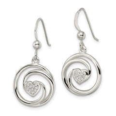 Sterling Silver CZ Heart in Circle Pendant and Earrings Set