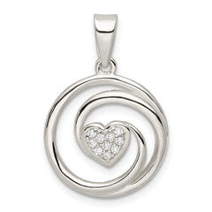 Sterling Silver CZ Heart in Circle Pendant and Earrings Set