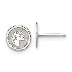 Sterling Silver Polished & Textured Unicorn Children's 14in Necklace and Post Earrings Set