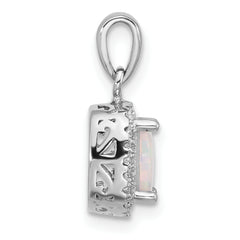 Sterling Silver Rh-plated CZ and Created Opal Halo Pendant and Earring Set