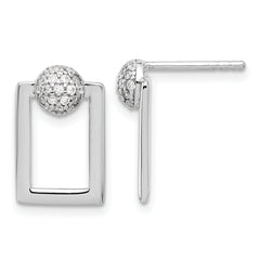 Sterling Silver RH-plated Micro Pave CZ Rectangle Earrings and Pendant Set