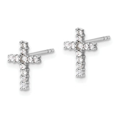 Sterling Silver Rhodium-plated CZ Cross Post Earrings and Pendant Set
