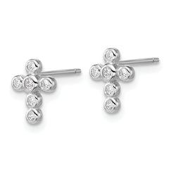 Sterling Silver Rhodium-plated Polished CZ Cross Post Earrings and Pendant Set