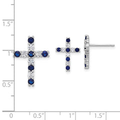 Sterling Silver Rhodium-plated Polished Blue and White CZ Cross Post Earrings and Chain Slide Pendant Set