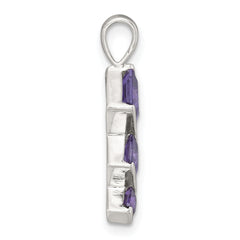 Sterling Silver Polished Square Purple CZ Pendant and Post Earring Set
