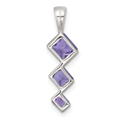 Sterling Silver Polished Square Purple CZ Pendant and Post Earring Set