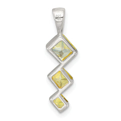 Sterling Silver Polished Square Yellow CZ Pendant and Post Earring Set