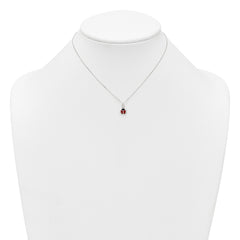 Sterling Silver Polished Red and Black Enameled Ladybug Childrens 14 inch Necklace and Post Earrings Set