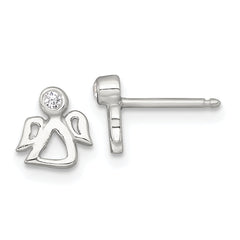 Sterling Silver Polished White CZ Angel Childrens 14 inch Necklace and Post Earrings Set