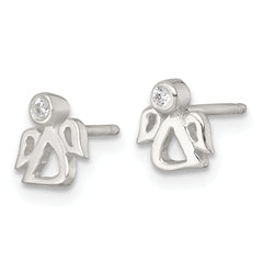 Sterling Silver Polished White CZ Angel Childrens 14 inch Necklace and Post Earrings Set