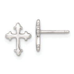 Sterling Silver Polished Cross Childrens 14 inch Necklace and Post Earrings Set