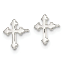 Sterling Silver Polished Cross Childrens 14 inch Necklace and Post Earrings Set