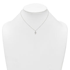 Sterling Silver Polished Cross Childrens 14 inch Necklace and Post Earrings Set