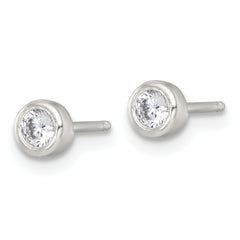 Sterling Silver Polished 4mm White CZ Childrens 14 inch Necklace and Post Earrings Set