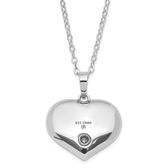 Sentimental Expressions Sterling Silver Rhodium-plated Antiqued CZ Heart Remembrance Ash Holder 18 Inch Necklace