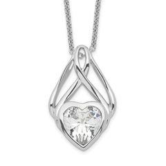Sentimental Expressions Sterling Silver Rhodium-plated CZ Wrapped Around My Heart 18in Necklace