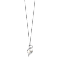 Sentimental Expressions Sterling Silver Rhodium-plated FWC Pearl CZ 2 P's in a Pod Motherhood Friendship 18in Necklace