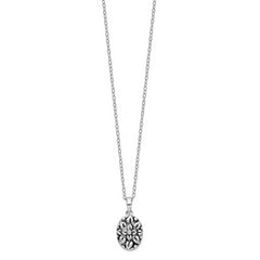 Sentimental Expressions Sterling Silver Rhodium-plated CZ Antiqued Flower Ash Holder 18 Inch Necklace
