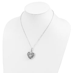 Sentimental Expressions Sterling Silver Rhodium-plated Antiqued Grieving Heart Ash Holder 18 Inch Necklace