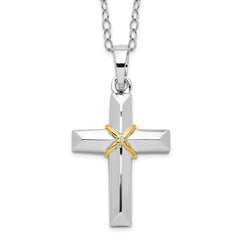 Sentimental Expressions Sterling Silver Rhodium-plated CZ Gold-tone Accent Cross Ash Holder 18 Inch Necklace
