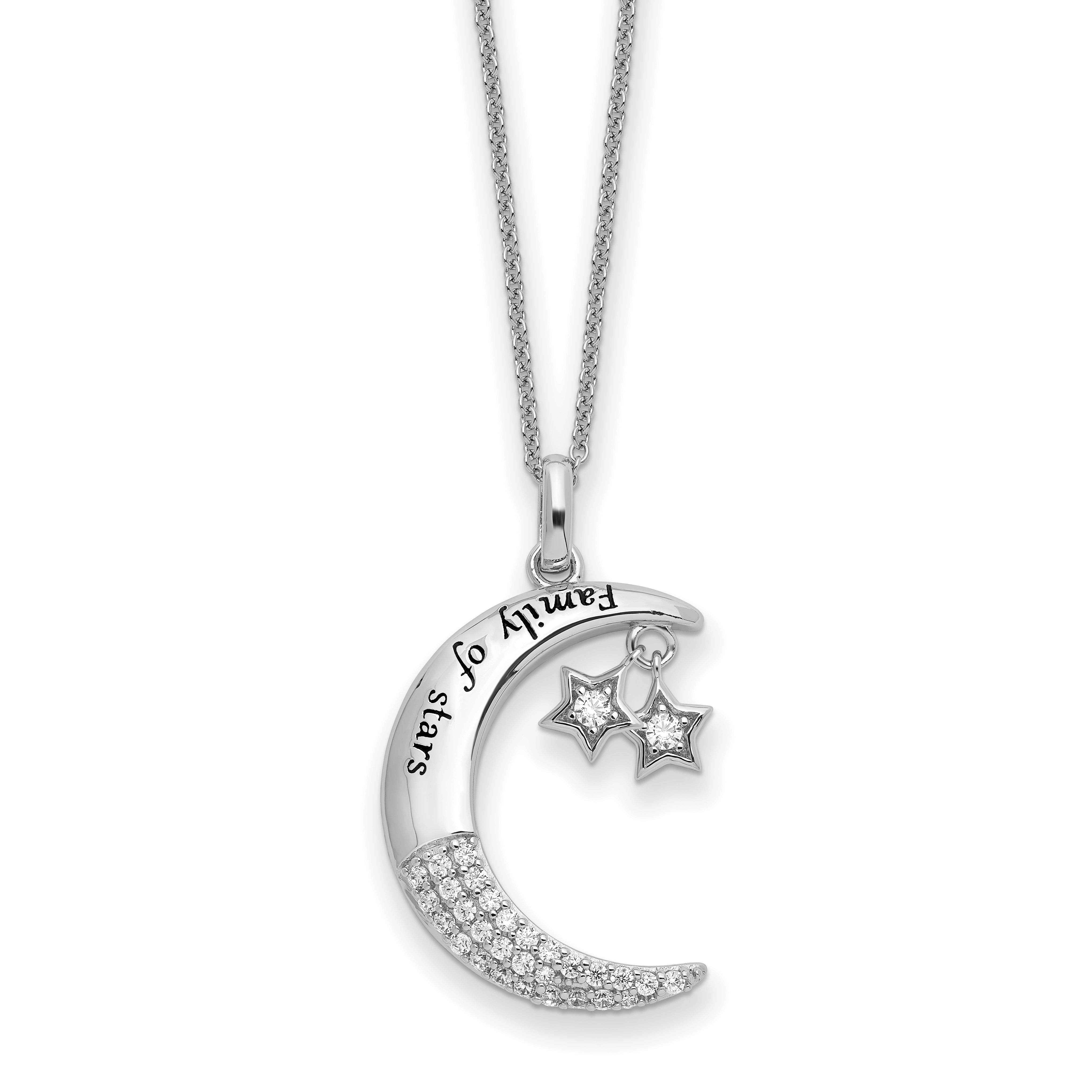 Sentimental Expressions Sterling Silver Rhodium-Rhodium-Plated CZ Antiqued Family Of Stars 18 Inch Necklace