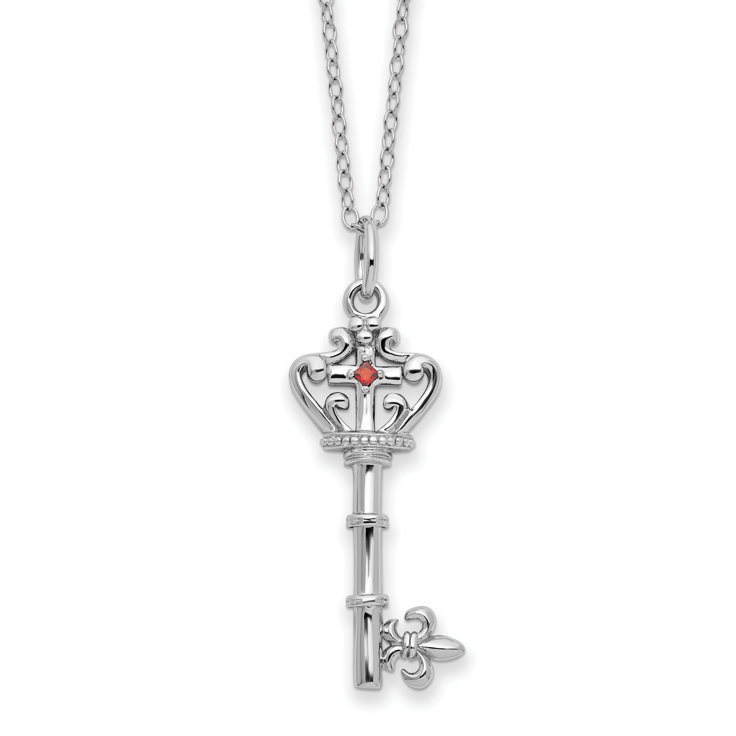 Sentimental Expressions Sterling Silver Rhodium-Rhodium-Plated Red CZ Antiqued Key of David 18in Necklace