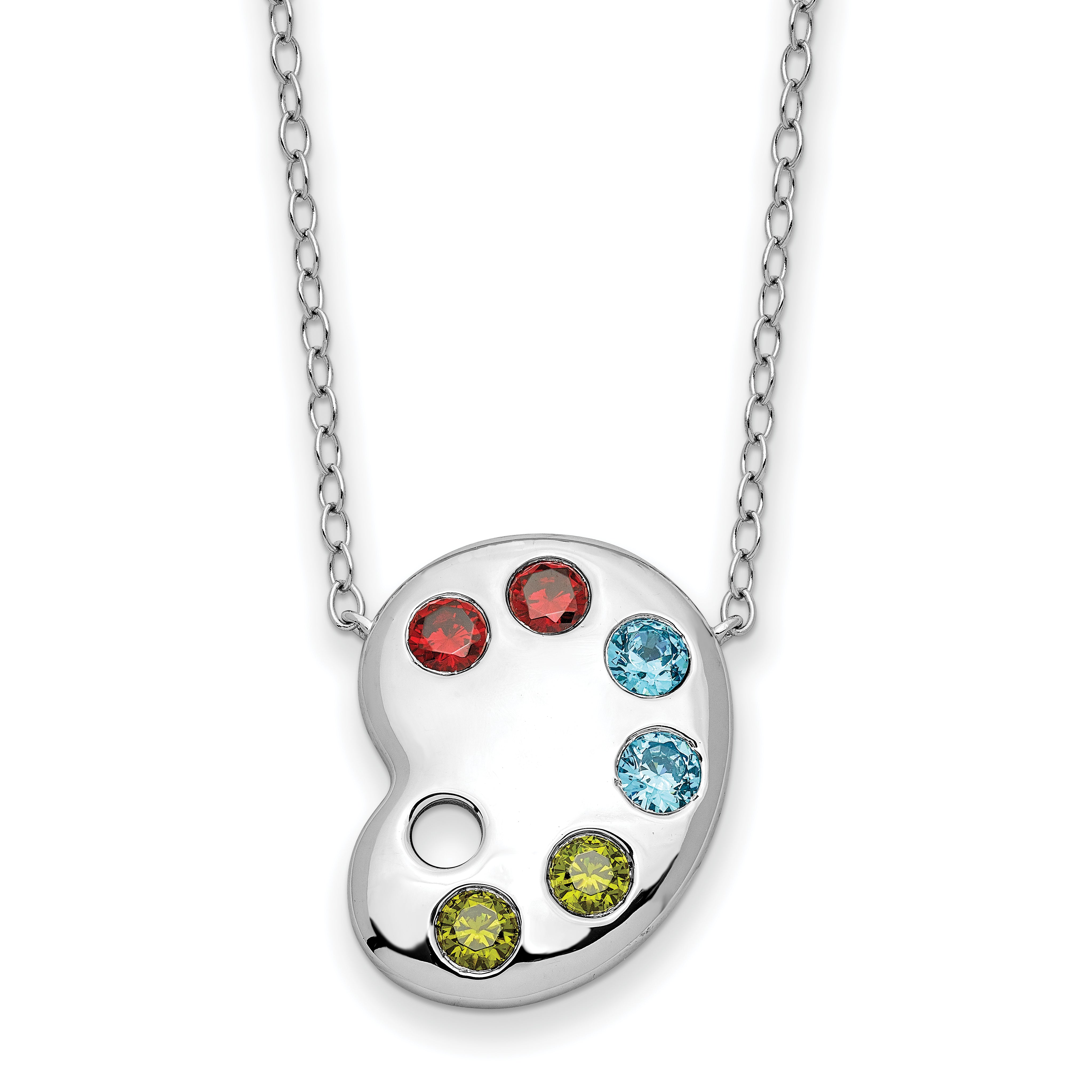 Sentimental Expressions Sterling Silver Rhodium-Rhodium-Plated Multi-color CZ Color Me Happy Pallet 18in Necklace