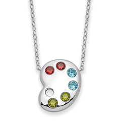 Sentimental Expressions Sterling Silver Rhodium-Rhodium-Plated Multi-color CZ Color Me Happy Pallet 18in Necklace