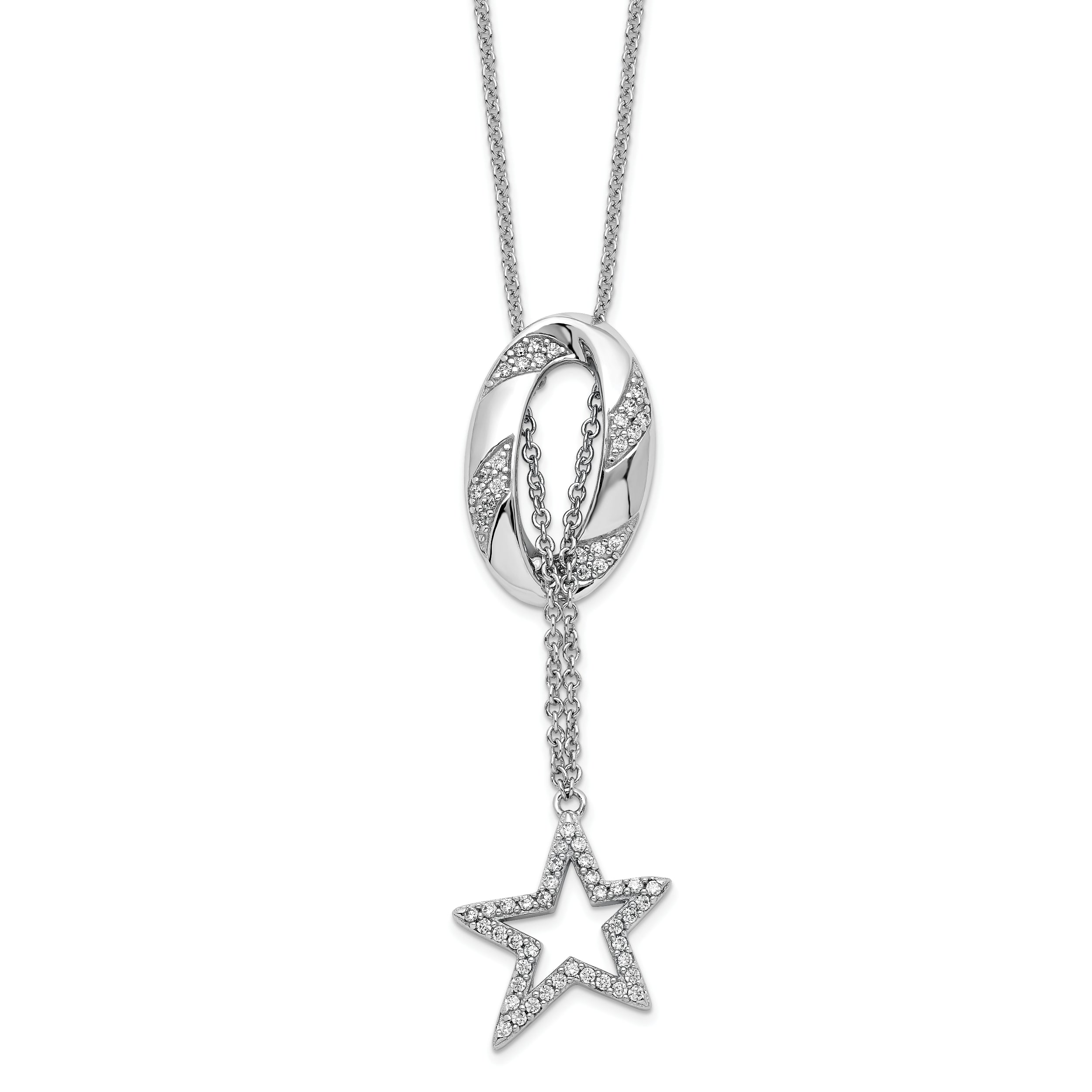 Sentimental Expressions Sterling Silver Rhodium-Rhodium-Plated CZ Catch a Falling Star 18in Necklace