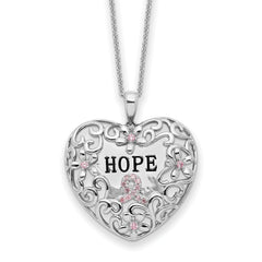 Sentimental Expressions Sterling Silver Rhodium-Rhodium-Plated Pink CZ Breast Cancer Heart 18in Necklace