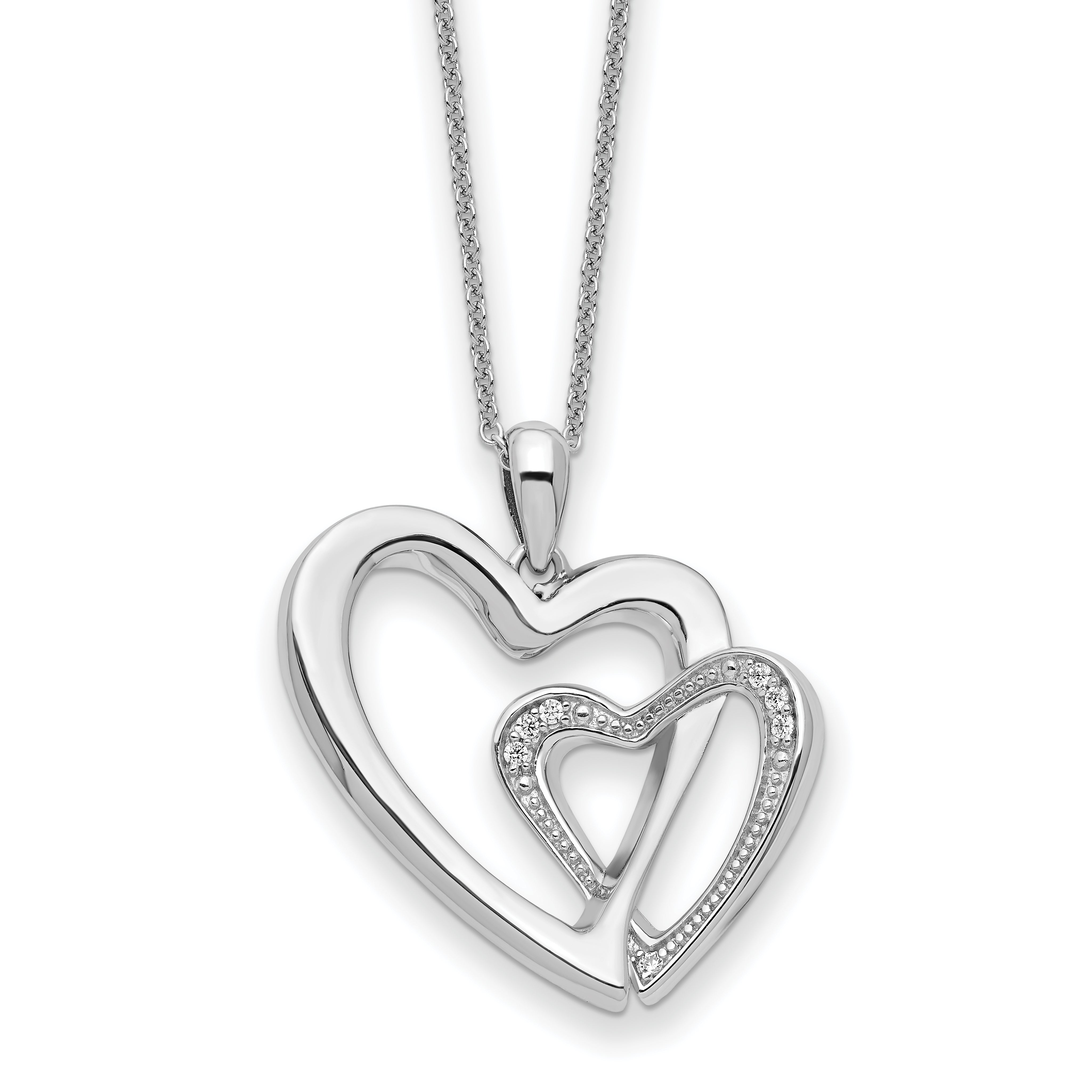 Sentimental Expressions Sterling Silver Rhodium-Rhodium-Plated CZ You and Me Heart 18in Necklace