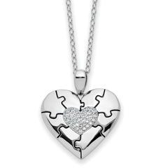 Sentimental Expressions Sterling Silver Rhodium-Rhodium-Plated CZ Antiqued Love You To Pieces 18in Necklace