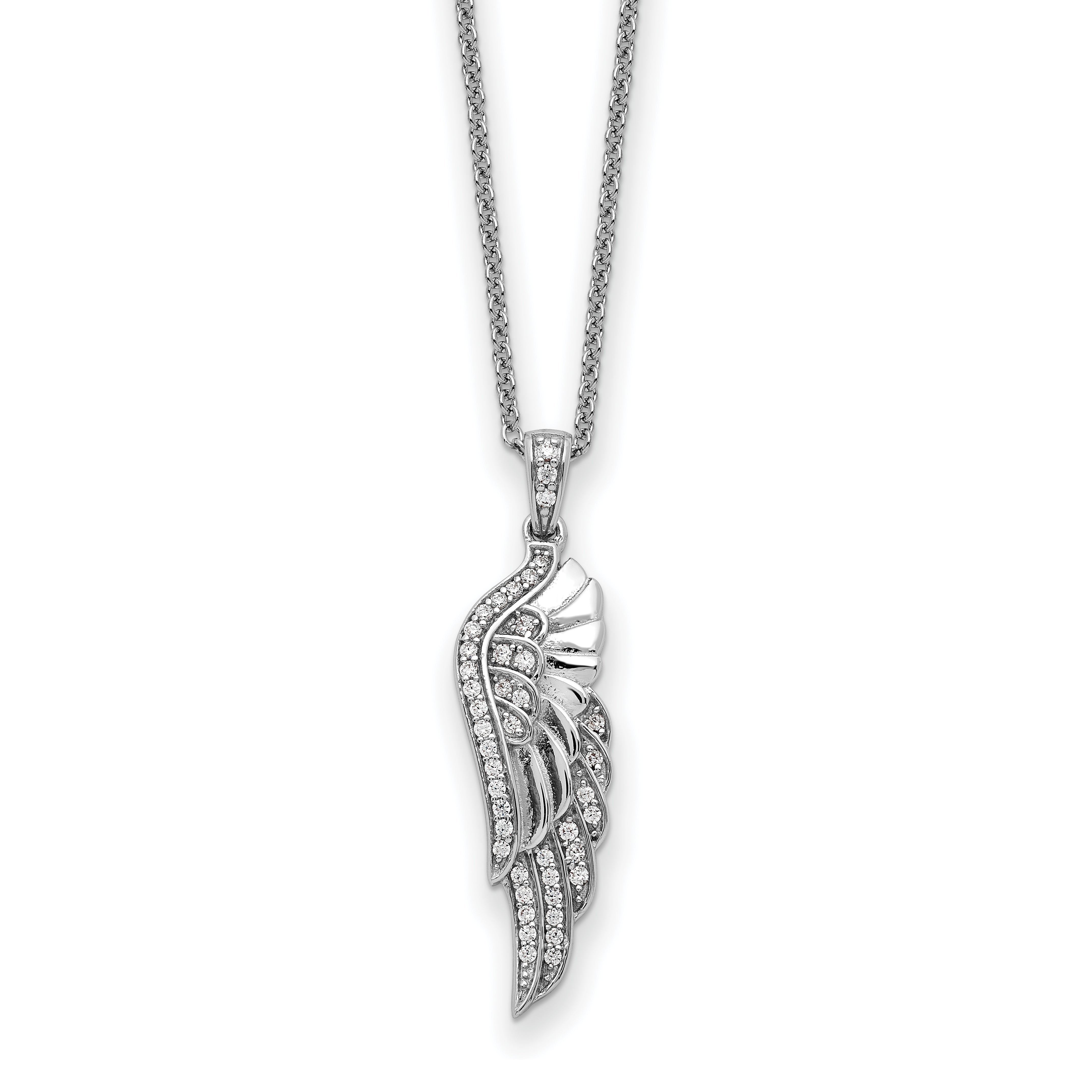 Sentimental Expressions Sterling Silver Rhodium-Rhodium-Plated CZ Heaven Sent Wing 22in Necklace
