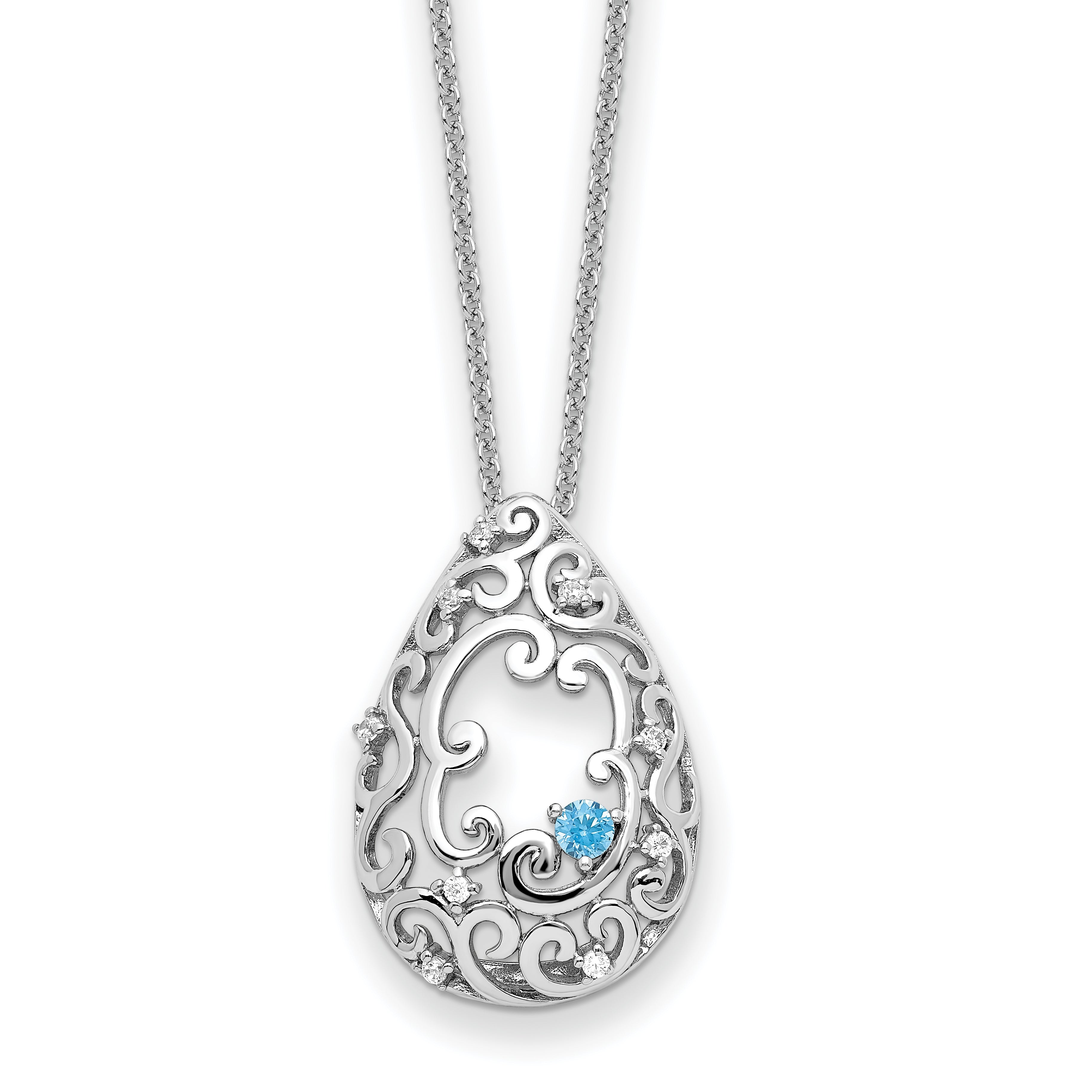 Sentimental Expressions Sterling Silver Rhodium-Rhodium-Plated Blue and Clear CZ In Memory of My Father 18in Necklace