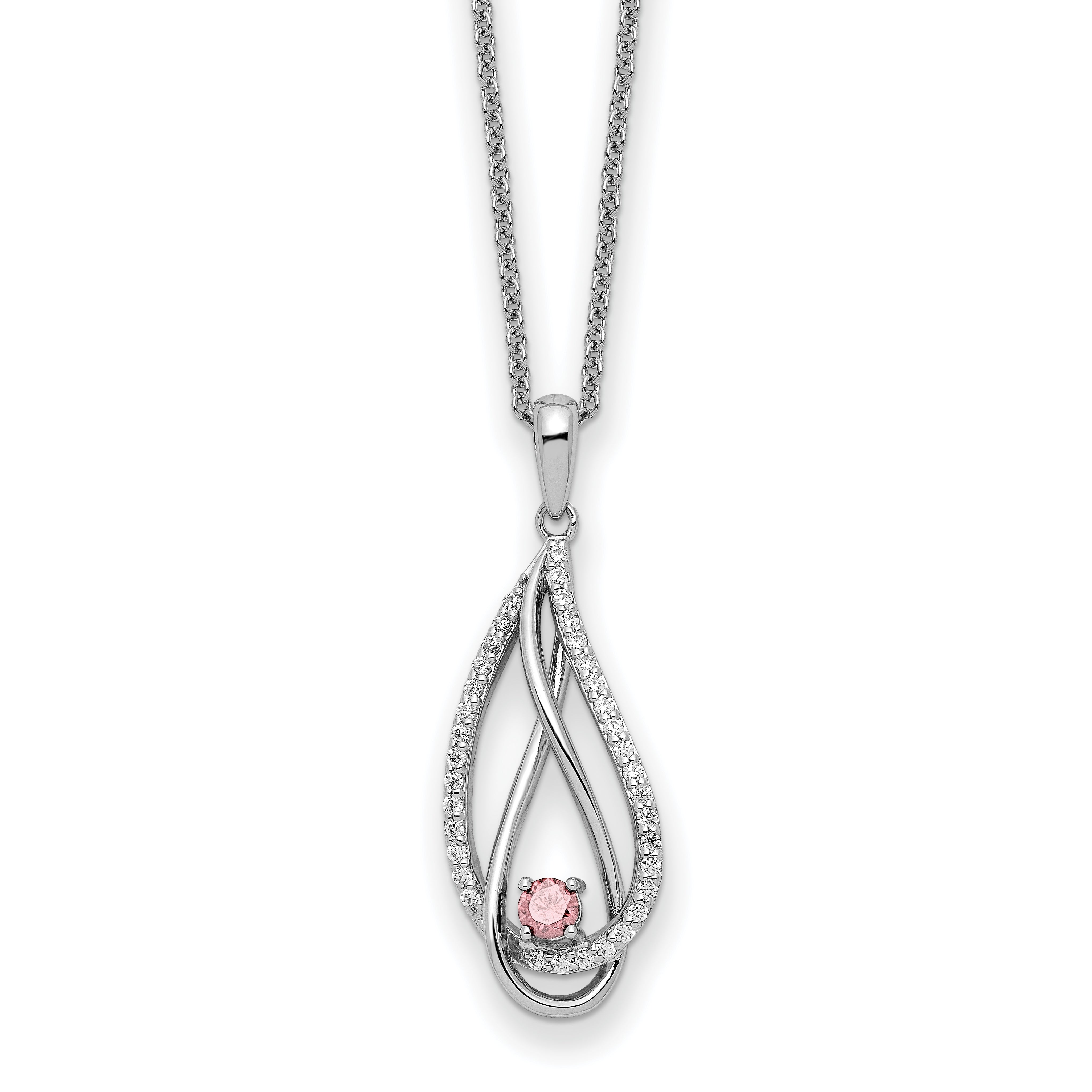 Sentimental Expressions Sterling Silver Rhodium-Rhodium-Plated Oct CZ Always in my Heart Birthstone 18in Necklace