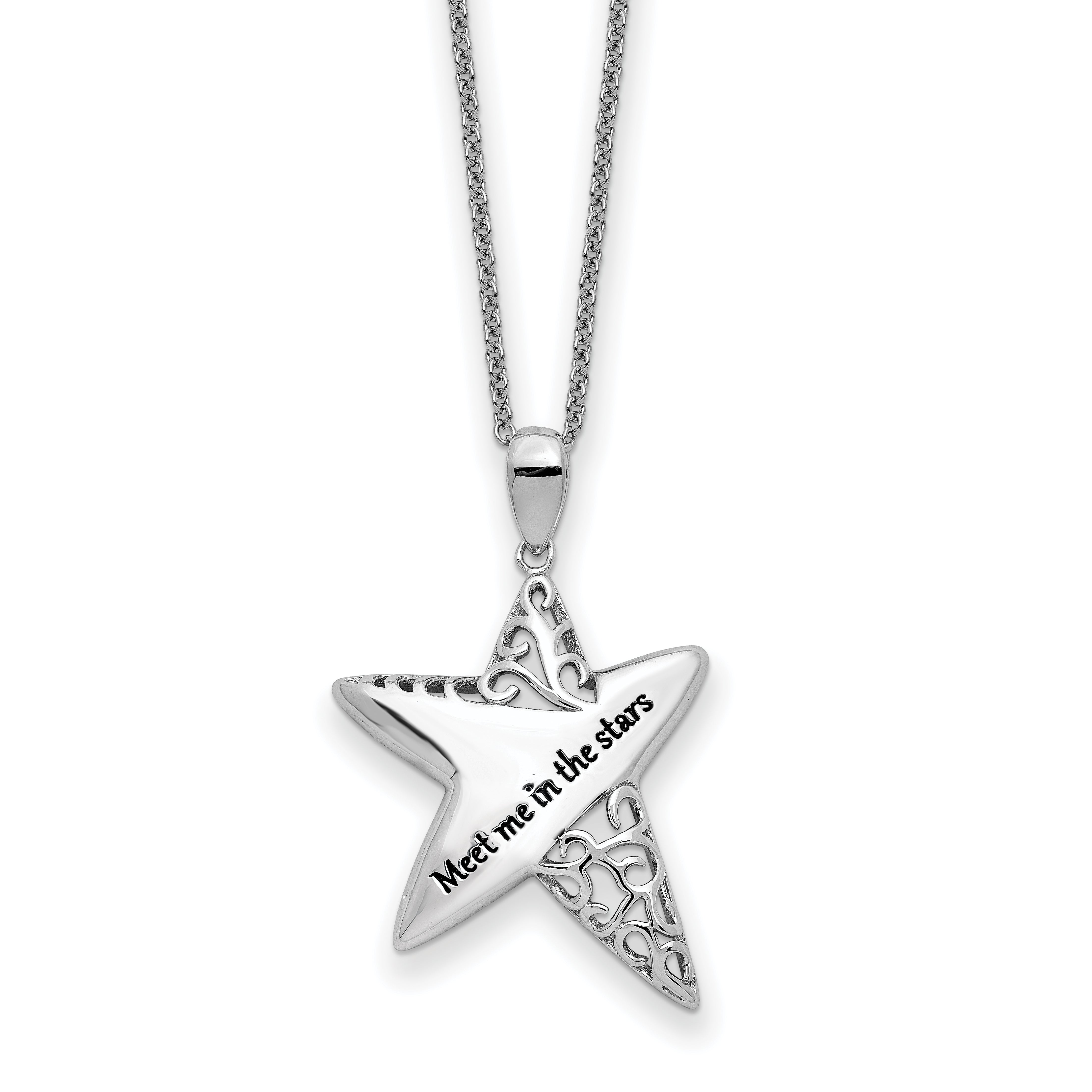 Sentimental Expressions Sterling Silver Rhodium-Rhodium-Plated Antiqued Meet Me in the Stars 18 Inch Necklace