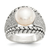 Shey Couture Sterling Silver Antiqued Freshwater Cultured Pearl and Diamond Ring