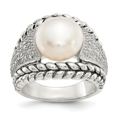 Shey Couture Sterling Silver Antiqued Freshwater Cultured Pearl and Diamond Ring