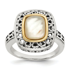 Shey Couture Sterling Silver with 14K Accent Antiqued Mother Of Pearl Ring