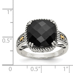 Shey Couture Sterling Silver with 14K Accent Antiqued Checkerboard-cut Black Onyx Ring