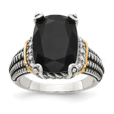 Shey Couture Sterling Silver with 14K Accent Antiqued Black Onyx and White Diamond Ring