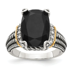 Shey Couture Sterling Silver with 14K Accent Antiqued Black Onyx and White Diamond Ring