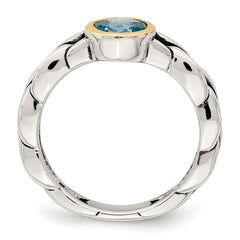 Shey Couture Sterling Silver with 14K Accent Antiqued Round Bezel Sky Blue Topaz Ring