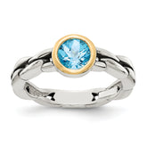 Shey Couture Sterling Silver with 14K Accent Antiqued Round Bezel Sky Blue Topaz Ring
